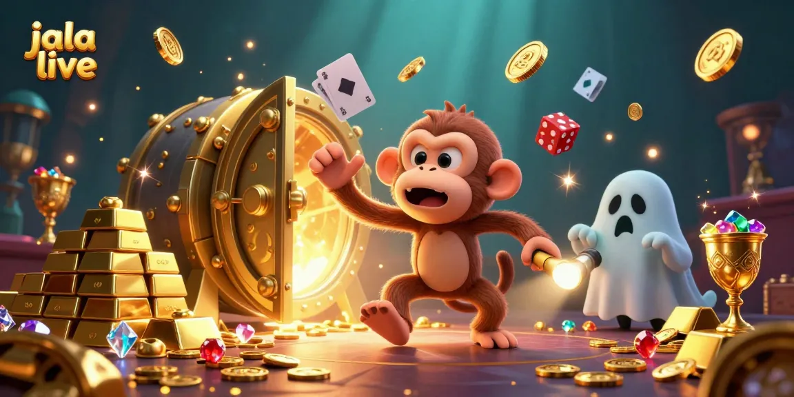 Engage with jala live while a playful poltergeist monkey juggles golden treasures in a haunted casino.