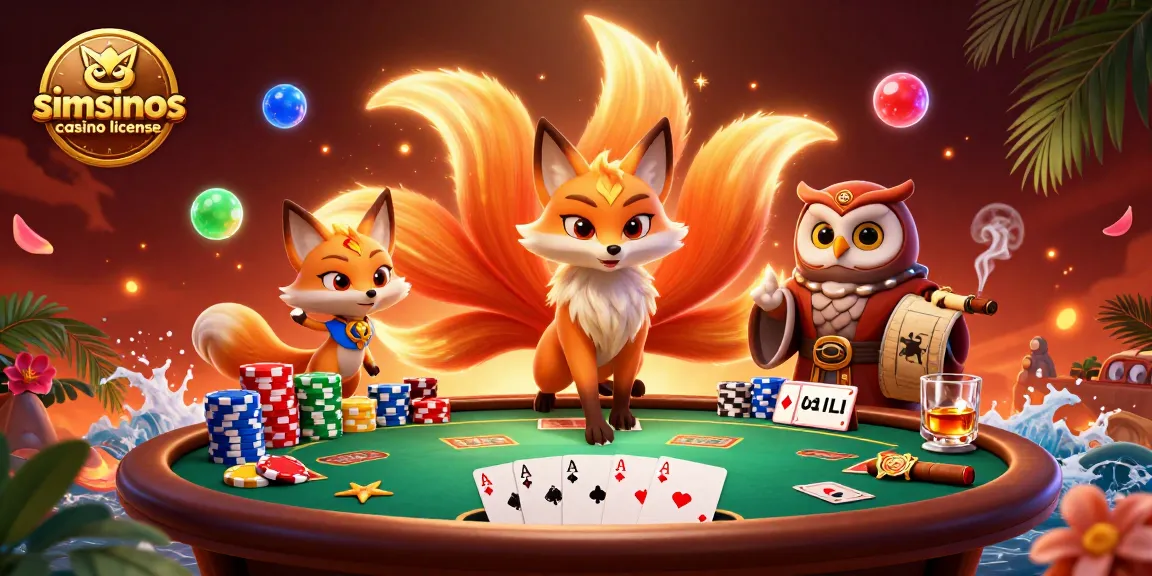 Jouer au casino simsinos avec une illustration colorée de poker et un esprit