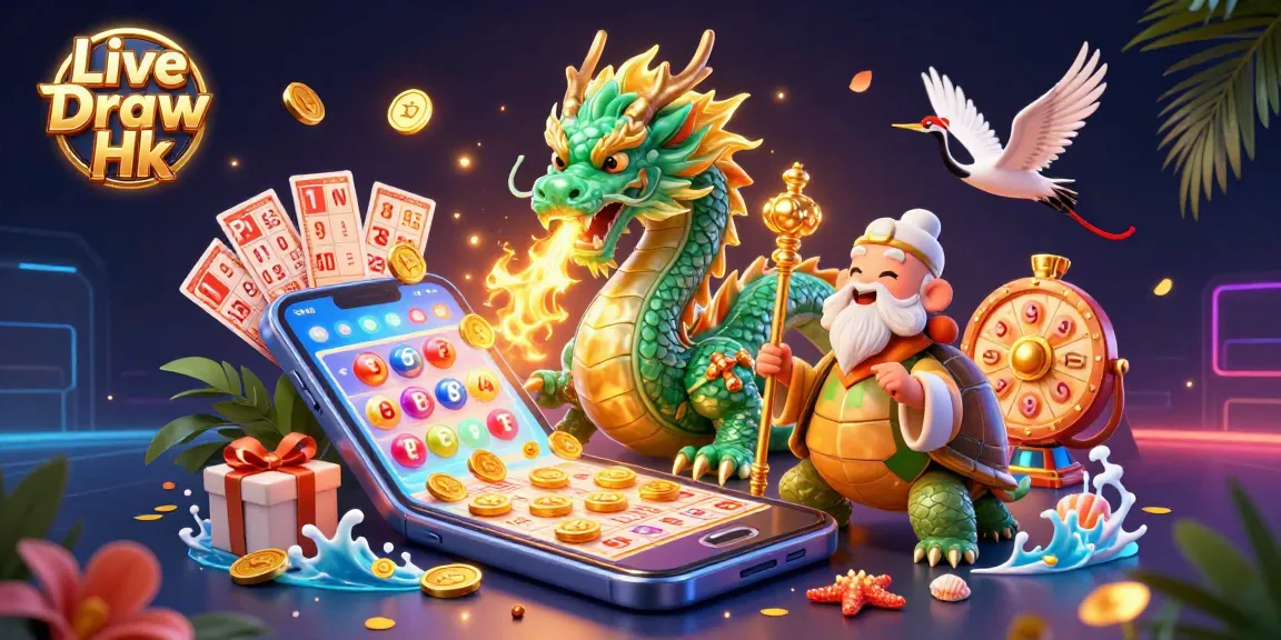 Experience Live Draw Hk with a vibrant 3D illustration showcasing action-packed lottery elements and characters.
