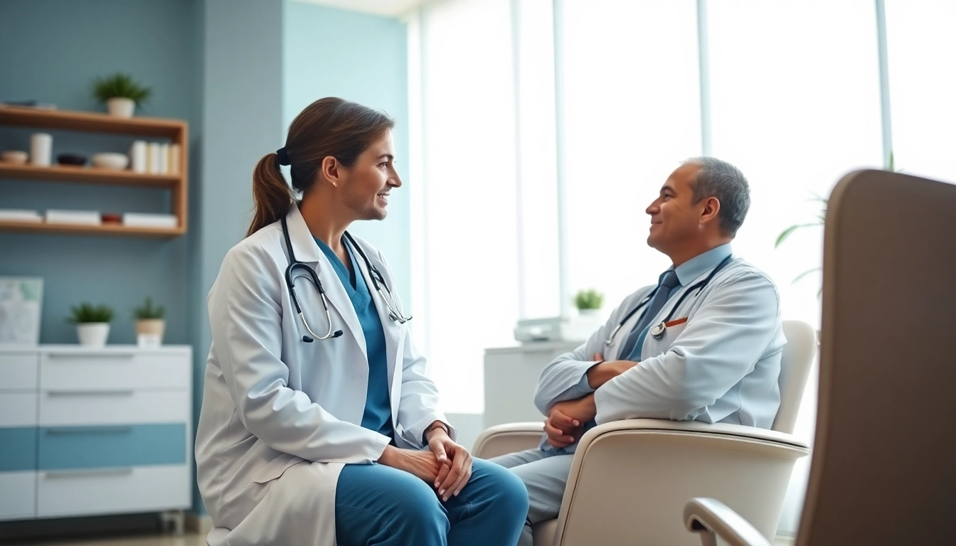 Engaging private GP consultation between a caring doctor and patient in a modern clinic.