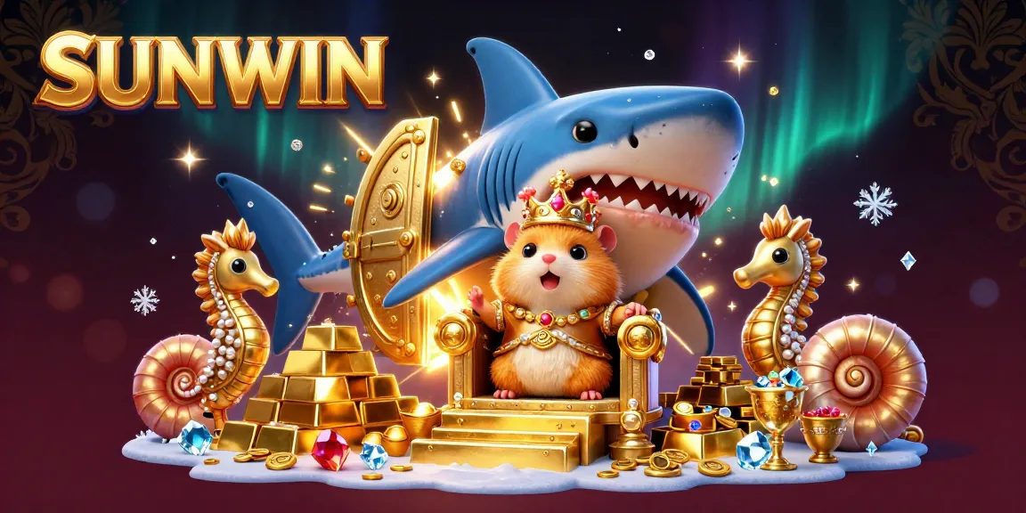 SUNWIN slots scene with a golden hamster king and treasure, showcasing casino vibrancy and excitement.