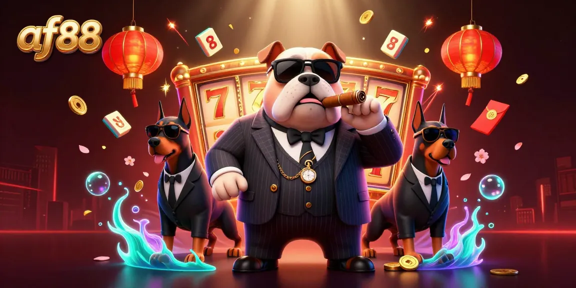 Spin the reels at af88 with a cartoon mafia bulldog overseeing the casino action!