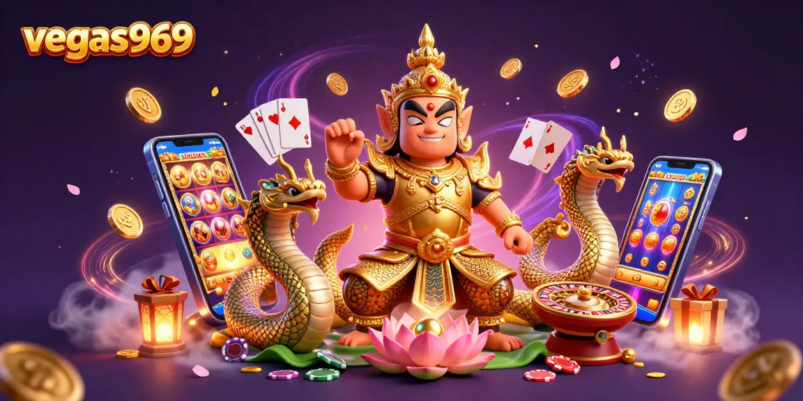 Experience vegas969 with vibrant slot games and engaging casino elements in a lively 3D illustration.