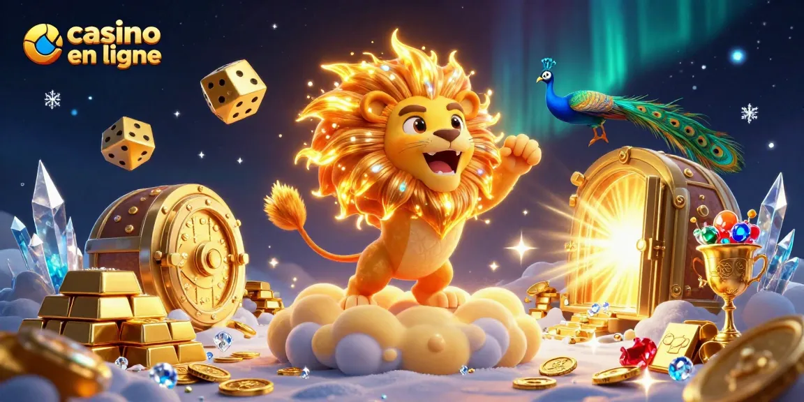 Gagnez avec casino en ligne dans une illustration 3D dynamique remplie de diamants et de pièces d'or.