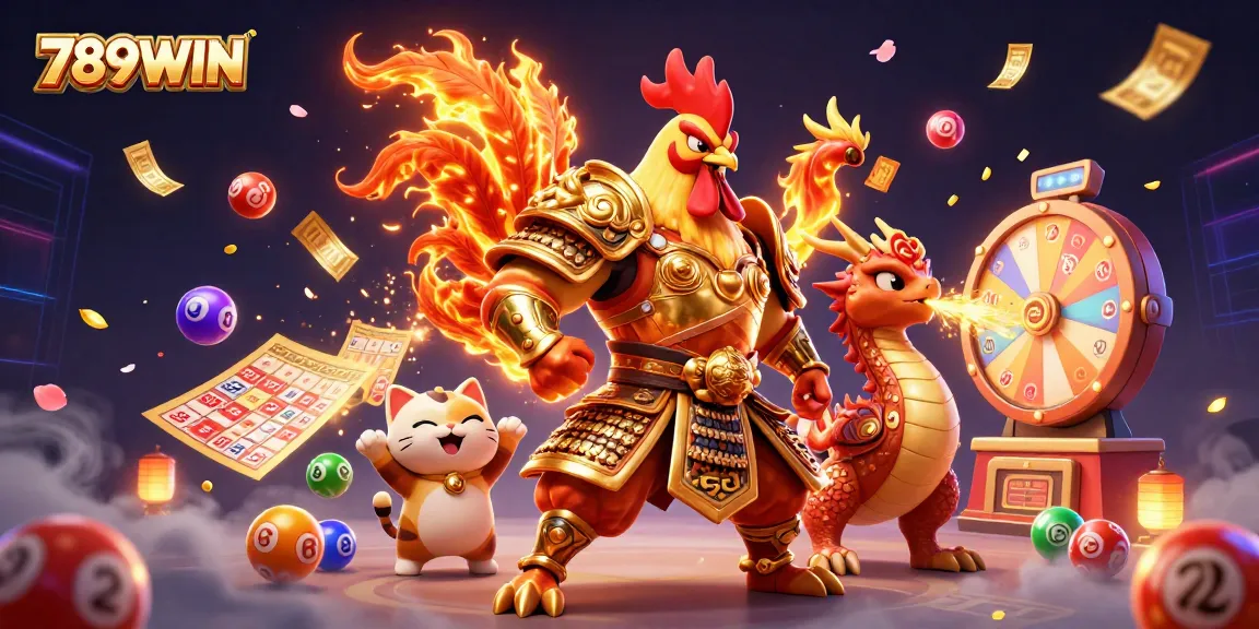 Engage in thrilling games at 789WIN, featuring a vibrant scene with lucky characters and exhilarating casino elements.