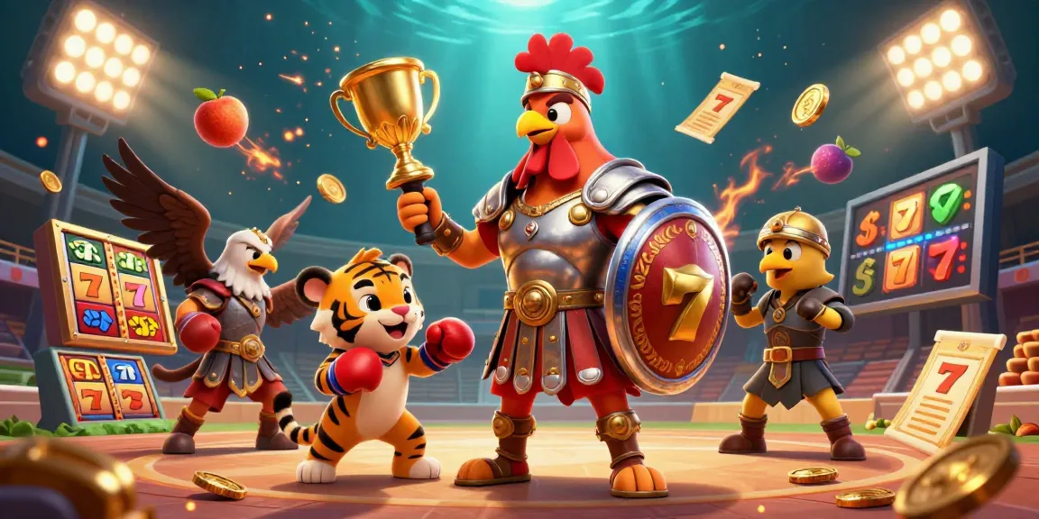 Gioca nei casino non AAMS con un gallo gladiatore e un cucciolo di tigre in un'arena vivace.