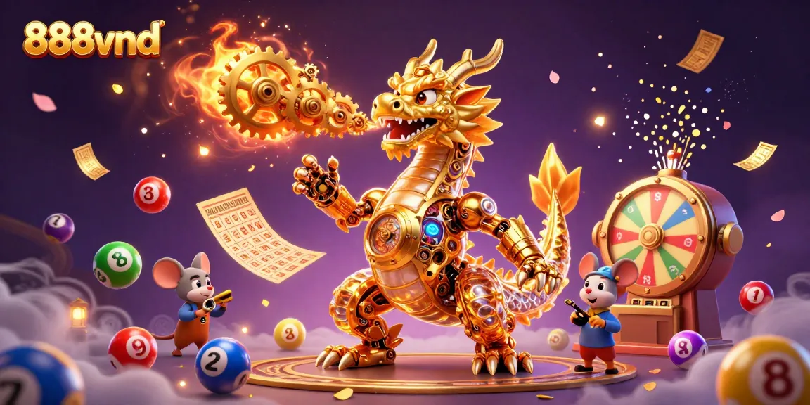 Experience thrilling mini-games at 888vnd with golden dragons and colorful lottery balls in action.