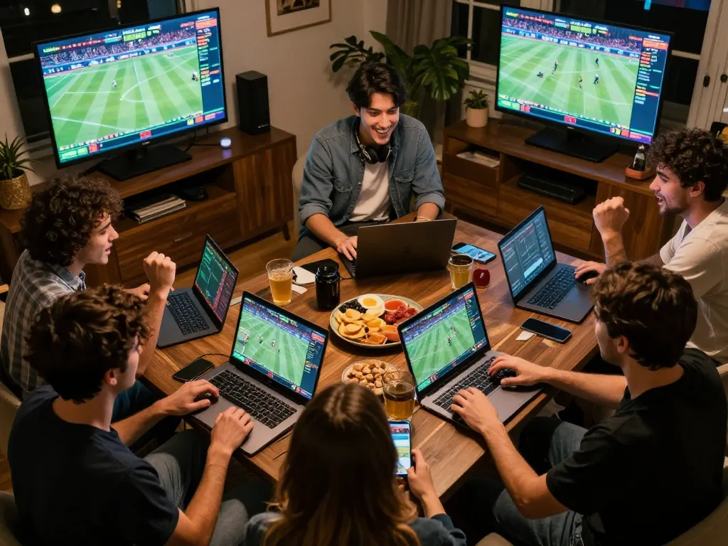 Engaging in kèo nhà cái strategies with friends during a live sports betting session