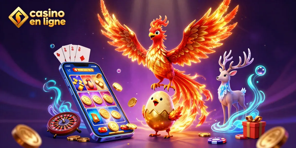 Réalisez des gains impressionnants sur le casino en ligne avec une illustration de phoenix flamboyant et des éléments de jeu captivants.