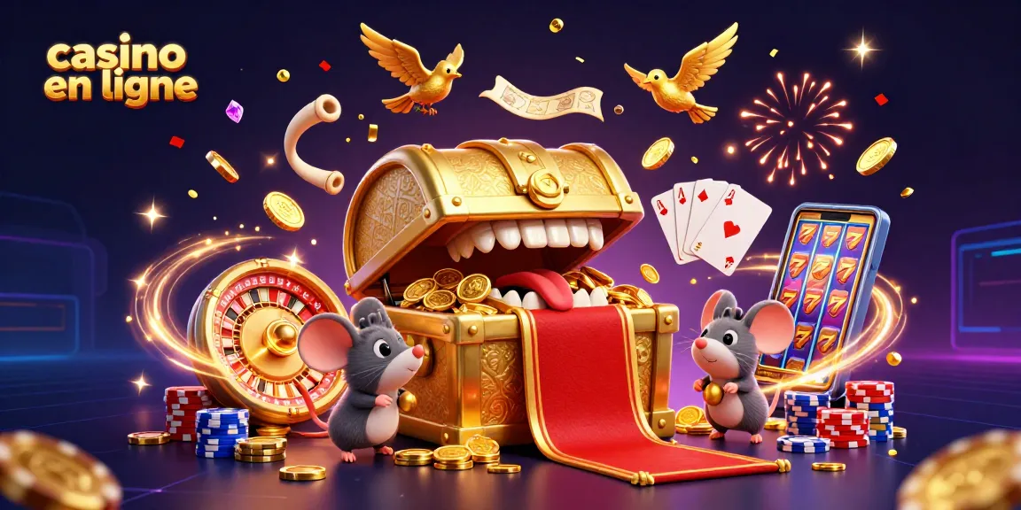 Jouer à un casino en ligne avec une illustration captivante de trésor et de casino.