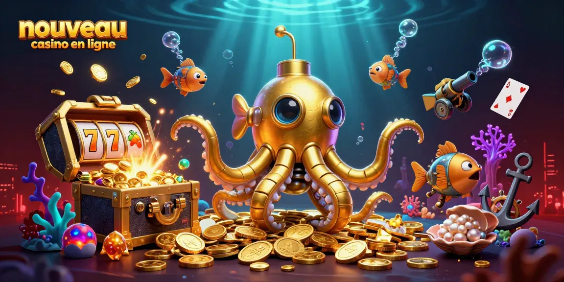 Accédez à un nouveau casino en ligne avec ce visuel dynamique et captivant de kraken et machines à sous.