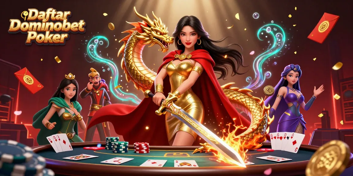 Play poker online with Daftar Dominobet Poker, representing excitement and strategy in a vibrant setting.