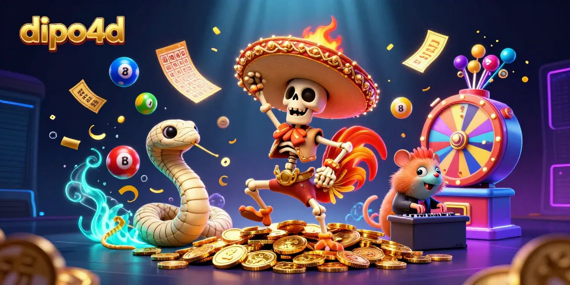Join the exciting dipo4d action with a vibrant and festive scene featuring a mariachi rooster, mummy snake, and DJ hamster.