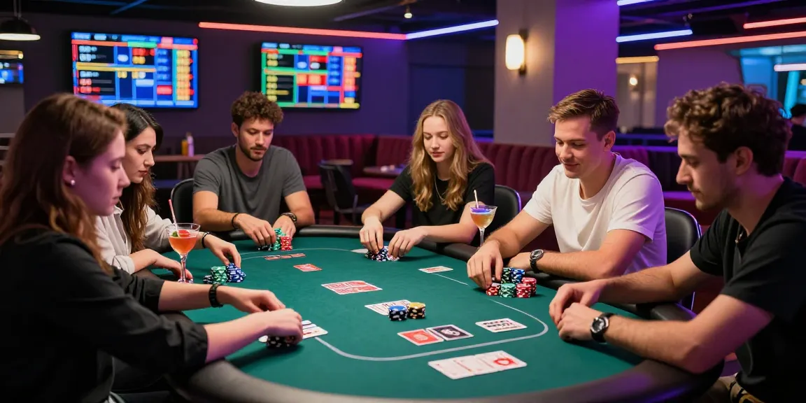 Engaging gaming scene featuring friends playing poker at raja328 lounge.
