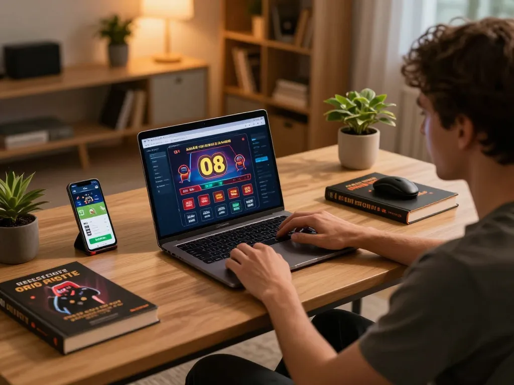 Engaging in online gaming with O8, showcasing a relaxed gaming setup with casino-related apps.