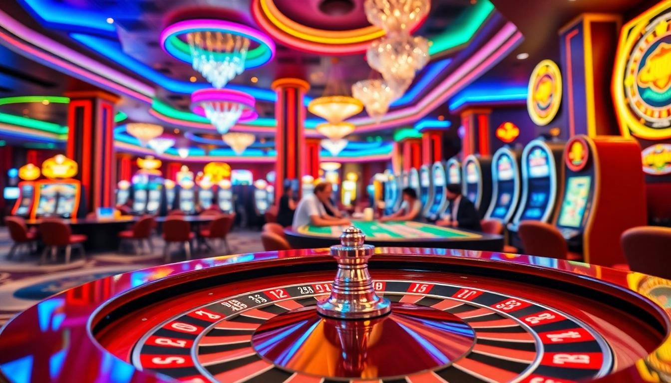 Engaged players at a vibrant non UK Casino roulette table with colorful chips.