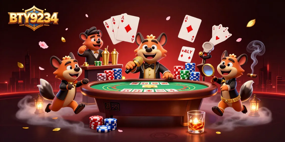 Experience the excitement of BTY9234 in a lively casino scene featuring hyena characters.