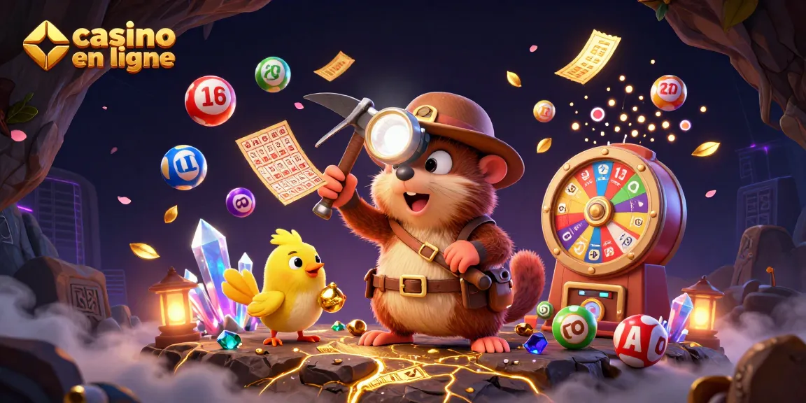 Dans ce casino en ligne, le mole chasseur de trésors collecte des richesses sous l'œil vigilant d'une canari, entouré d'une pluie de jeux.