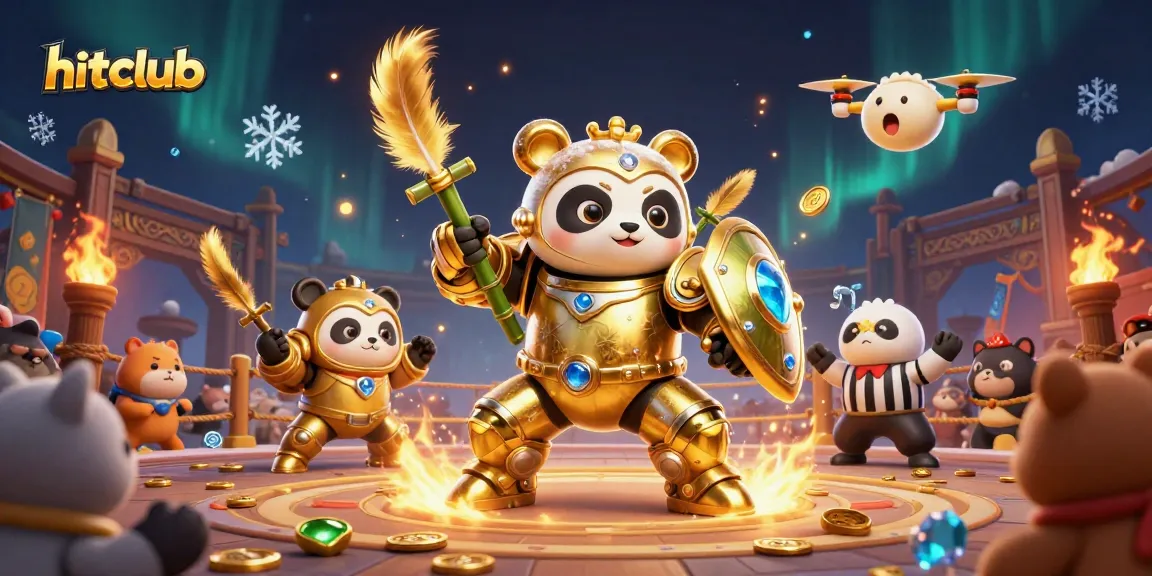 Engage in thrilling gameplay at hitclub with a vibrant 3D casino illustration featuring energetic characters and gold.