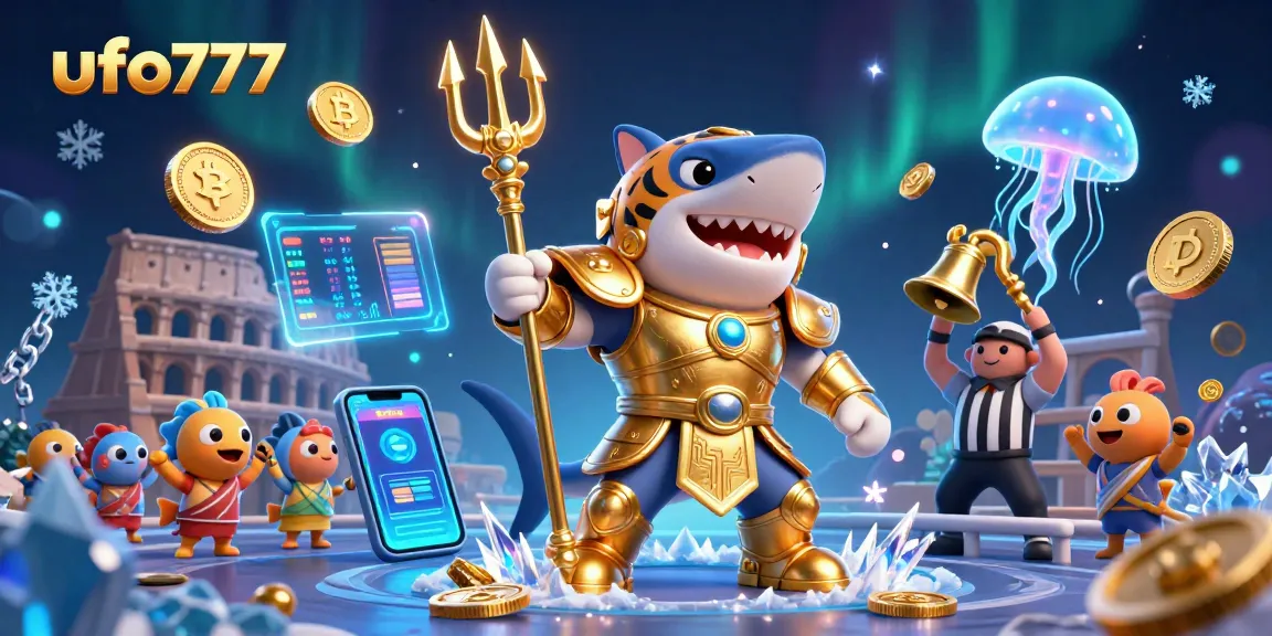 Experience the action with ufo777 in an underwater colosseum featuring a tiger shark gladiator.
