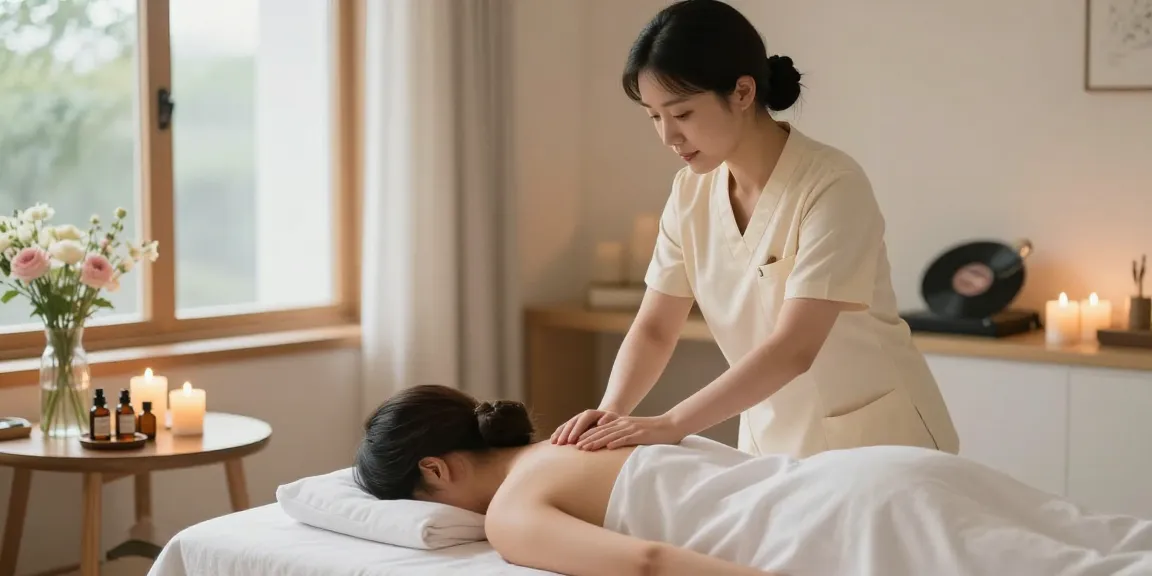 판교출장안마 세션을 제공하는 마사지사와 평온한 스파 환경