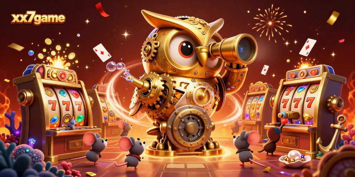 Experience thrilling gameplay with xx7game, featuring cartoon characters and casino elements in a vibrant scene.