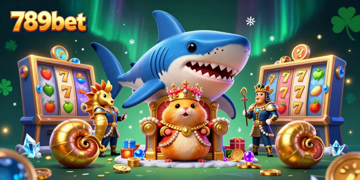 Engage with 789bet's dynamic casino scene showcasing a fierce golden hamster king and vibrant slot machines.