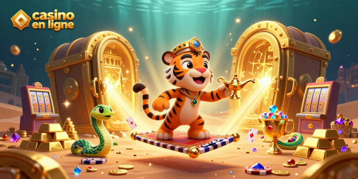 Plongez dans l'univers captivant du casino en ligne avec une illustration 3D animée du sultan et ses trésors scintillants.