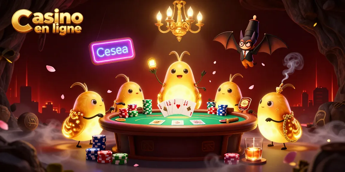Apprenez à jouer au casino en ligne avec une scène animée de casino illuminée par des vers luisants.