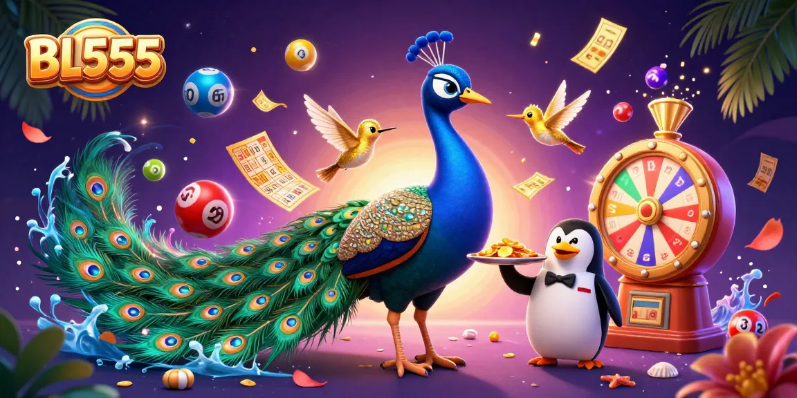 Engage with BL555's vibrant gambling scene featuring lottery balls, golden chips, and captivating game elements.