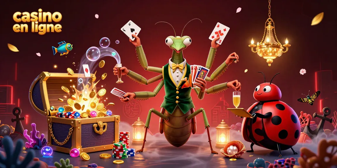 Plongez dans l'univers du casino en ligne avec une ambiance colorée remplie d'animations de jeux et personnages fantastiques.