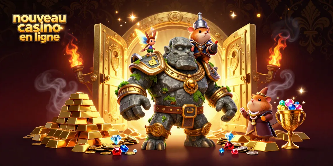 Plongez dans un monde magique avec un nouveau casino en ligne, où un golem et un chevalier luttent pour des trésors scintillants.