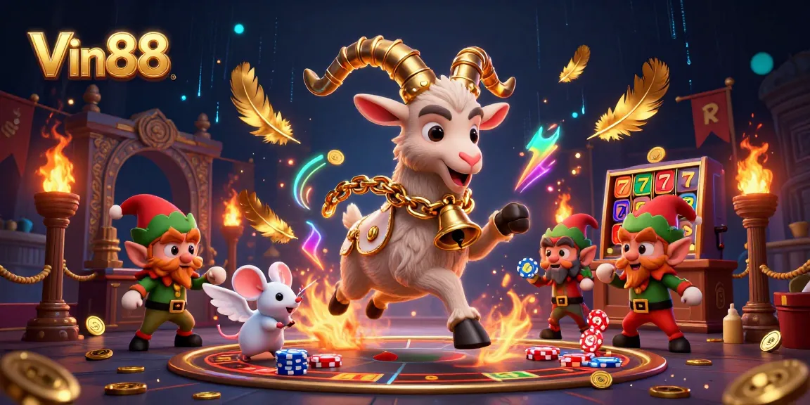 Experience thrilling gaming at Vin88 casino with a festive scene of characters in action.