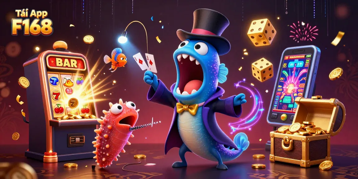 Tải App F168 showcases thrilling casino action with deep-sea creatures and dazzling jackpots.