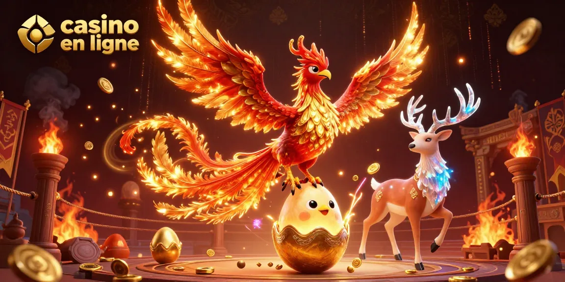 Aidez les joueurs à gagner avec ce casino en ligne grâce à une magnifique illustration d'un phœnix enflammé et un jeune phœnix éclos.