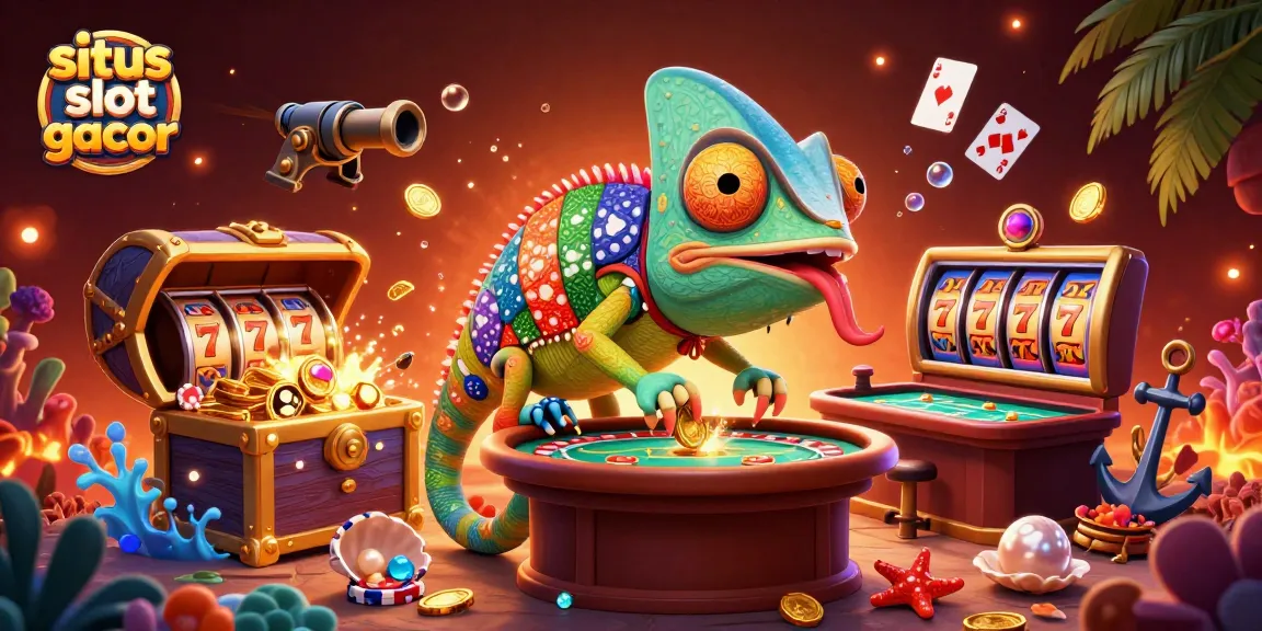 Mendapatkan kemenangan di situs slot gacor dengan ilustrasi kasino berwarna cerah dan koin emas yang mengelilingi.
