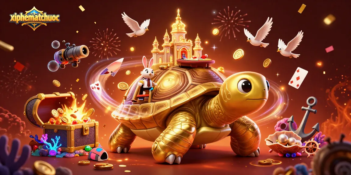 Win big with xiphematchuoc in a vibrant, dynamic casino scene featuring a golden tortoise and lively gameplay.