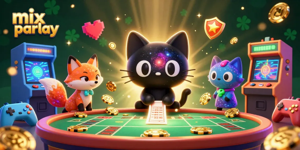 Bettors engage with mix parlay strategies amid cosmic elements at a vibrant sports betting table.