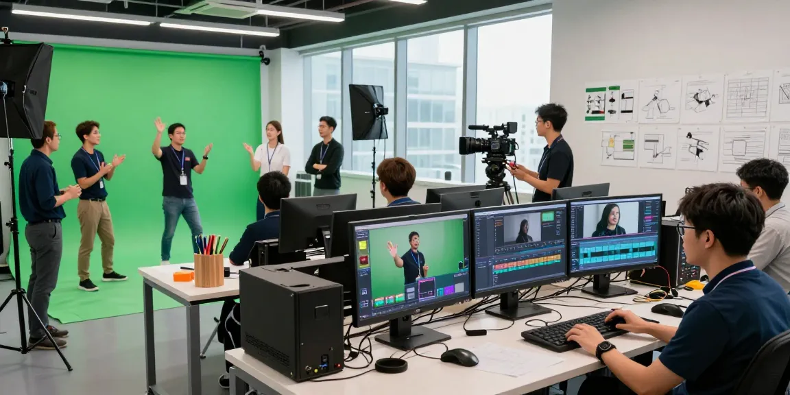 Engaging Singapore Corporate Video Production team collaborating in a modern studio.