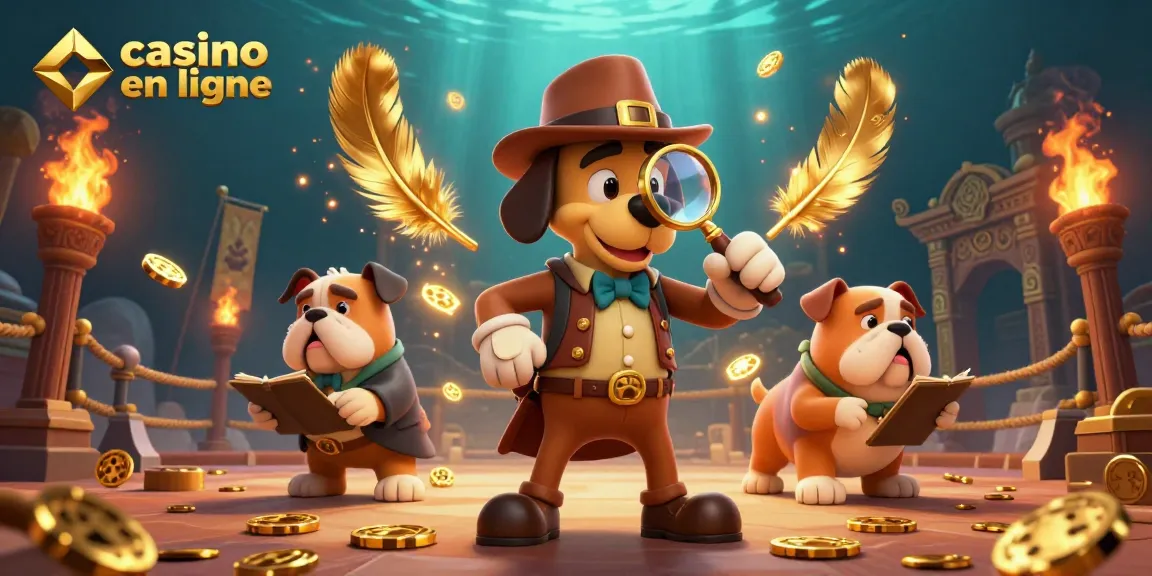 Analysez les indices dans un casino en ligne fascinant avec un détective cartoon, une ambiance captivante.