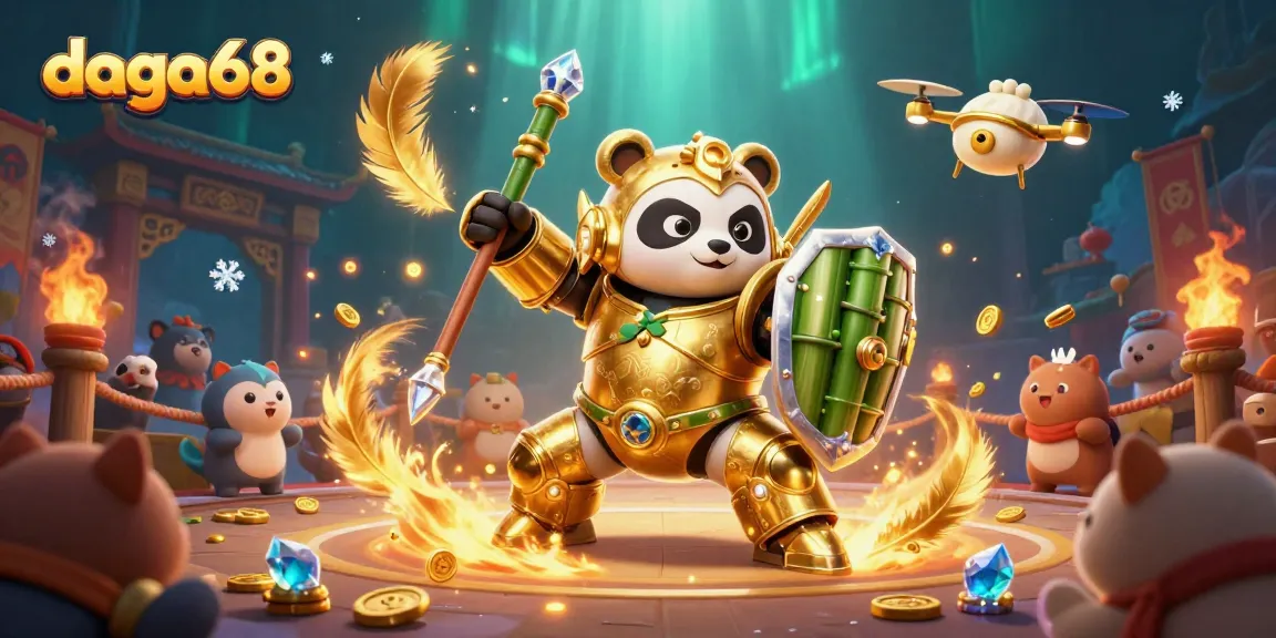 Experience the thrilling dava68 cockfighting arena with golden panda pilot and dynamic action!