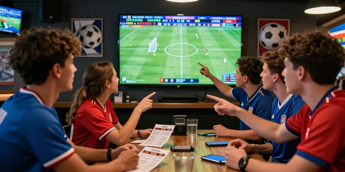 Fans excitedly engaging in betting activities at a sports bar with live football matches, showcasing tempototo features.