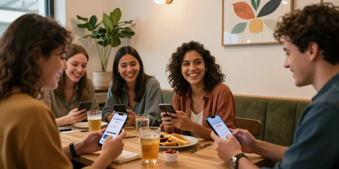 Singles using HundRoses app at a cozy café for genuine connections.