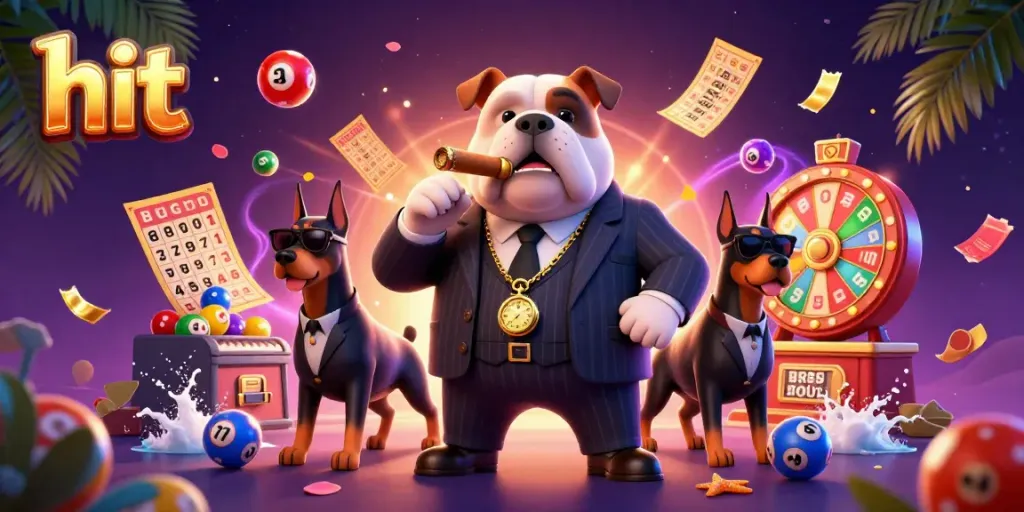 Engaging hit-themed casino scene featuring a mafia bulldog and dynamic gambling elements.