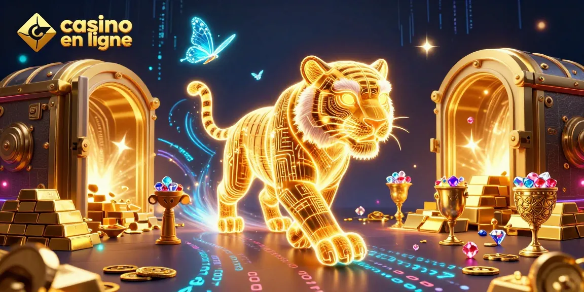 Découvrez des jeux captivants de casino en ligne avec un tigre doré et des joyaux scintillants.