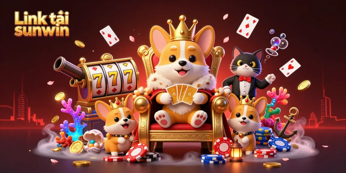 Experience the thrill of gaming with Link tải sunwin, featuring a royal corgi and vibrant casino elements.