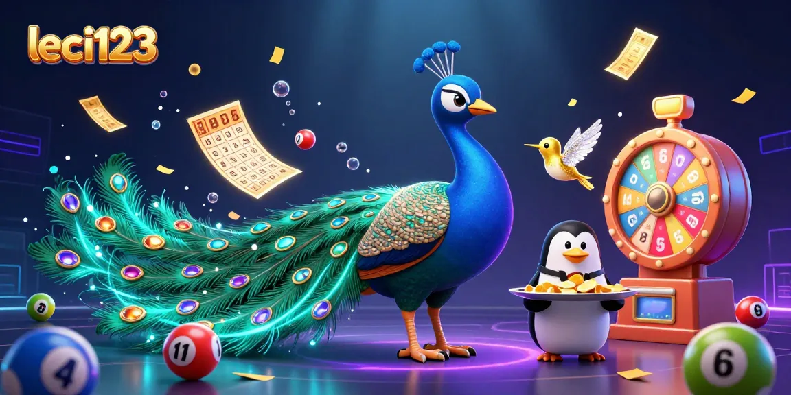 Experience the thrill of leci123 with festive lottery elements and vibrant casino characters.