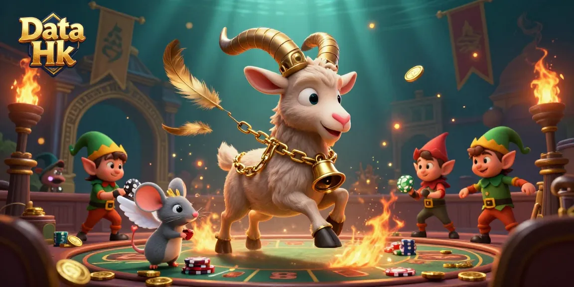 Engaging Data Hk scene with Krampus goat managing a festive casino while mischievous gremlins steal chips, showcasing thrilling gambling atmosphere.