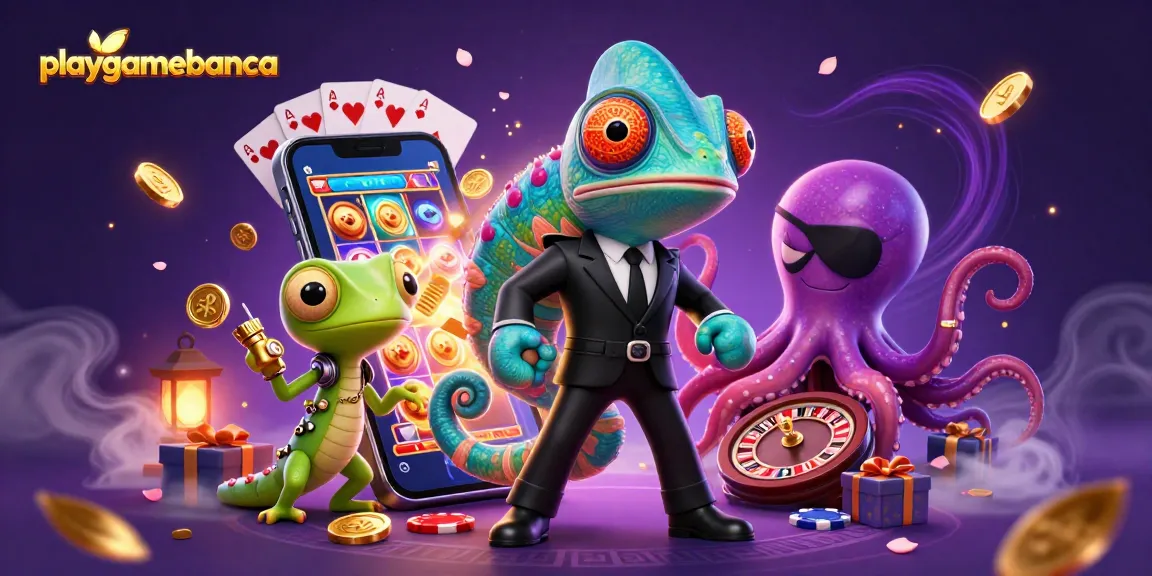 Experience immersive gameplay with playgamebanca's dynamic casino illustration featuring vibrant characters and gaming elements.