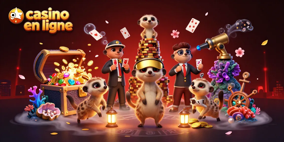 Découvrez l'animation des suricates dans un casino en ligne, manipulant des jetons et jouant avec des trésors sous-marins.